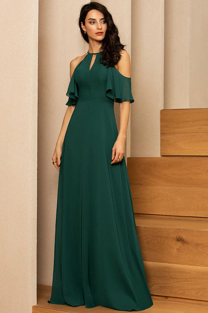 Robe Longue Vert Foncé Satinée - gallery 1