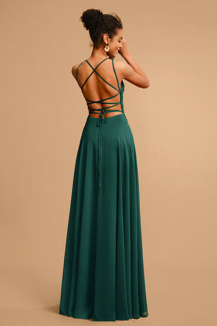 Robe Élégante Verte À Fente - gallery 2