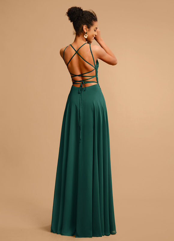 Robe Élégante Verte À Fente - gallery 2