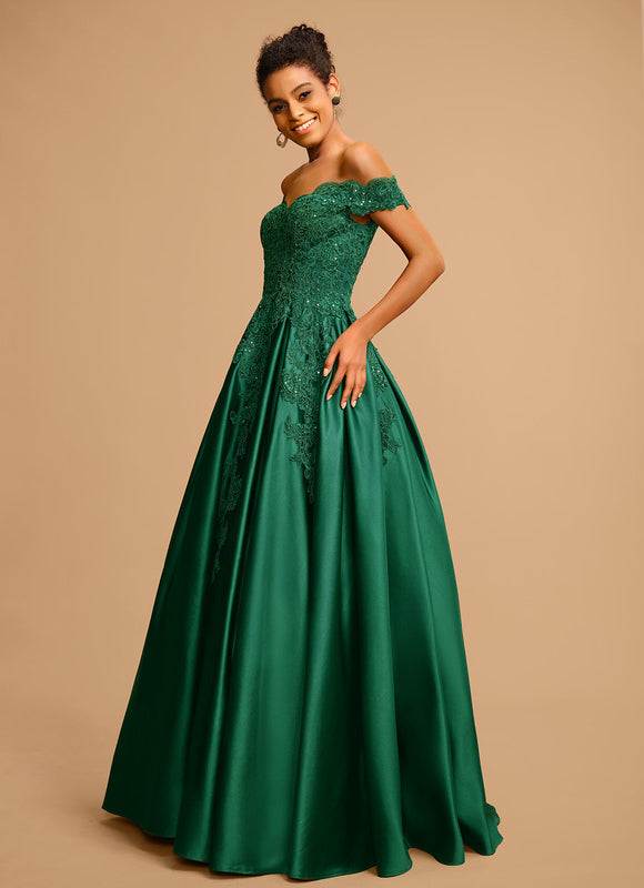 Robe De Bal Verte Satinée - gallery 1