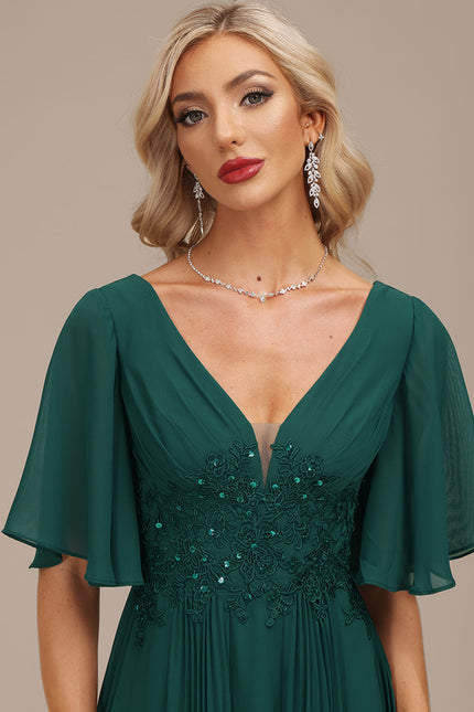Robe Longue Verte À Manches Volantes - gallery 1
