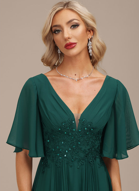 Robe Longue Verte À Manches Volantes - gallery 1