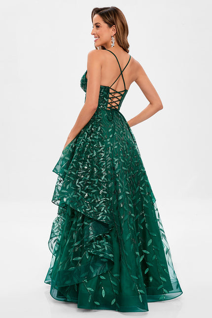 Robe Bal Verte À Volants Scintillants - gallery 5