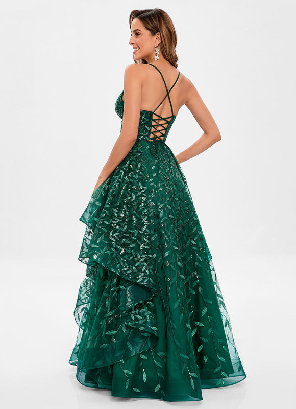 Robe Bal Verte À Volants Scintillants - gallery 5