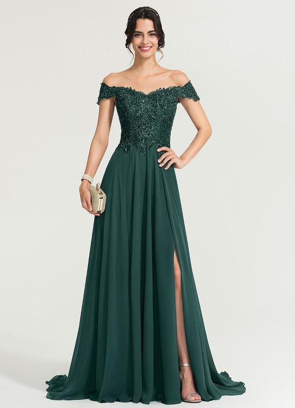 Robe Élégante Traîne Verte Scintillante - gallery 2