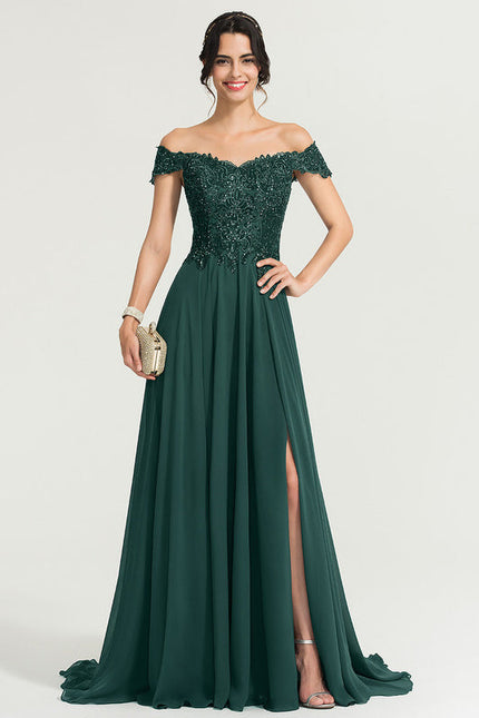 Robe Élégante Traîne Verte Scintillante - gallery 2