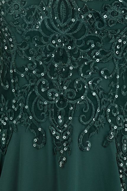 Robe Élégante Traîne Verte Scintillante - gallery 9