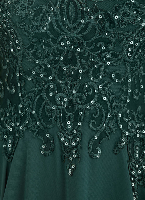 Robe Élégante Traîne Verte Scintillante - gallery 9