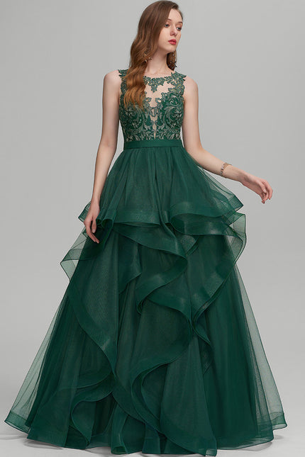 Robe Tulle Émeraude À Volants - gallery 2