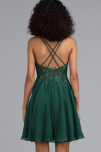 Robe Trapèze Verte Satinée - gallery 2