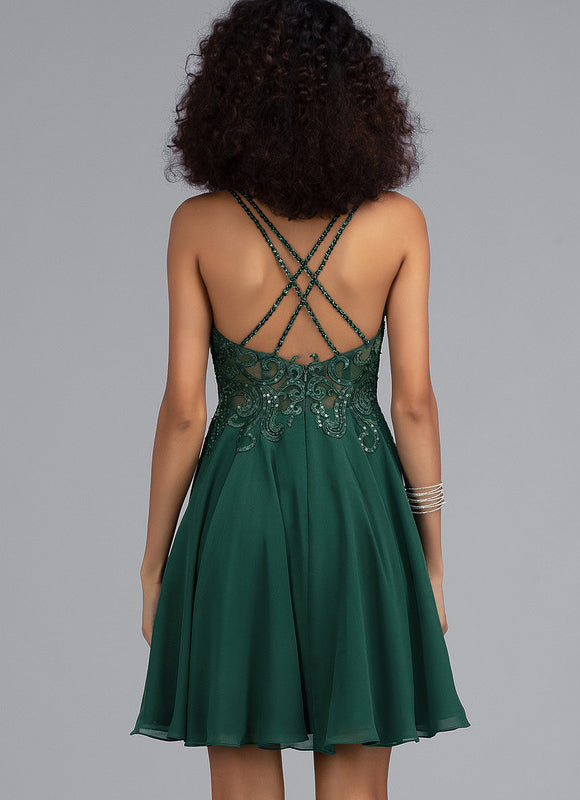 Robe Trapèze Verte Satinée - gallery 2