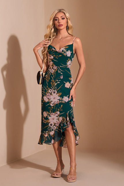 Robe Chic Florale Verte Élégante