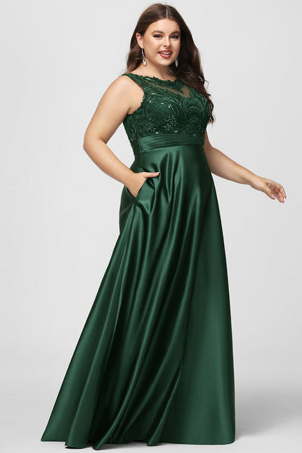 Robe Longue Verte Satinée À Broderies - gallery 8