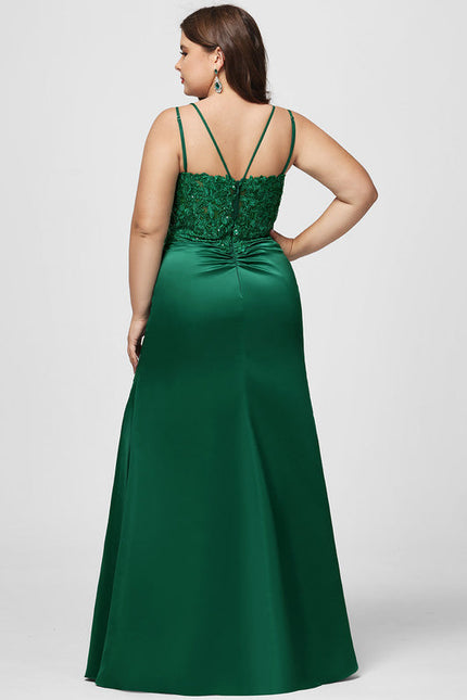 Robe Satinée Verte À Dentelle Chic - gallery 8