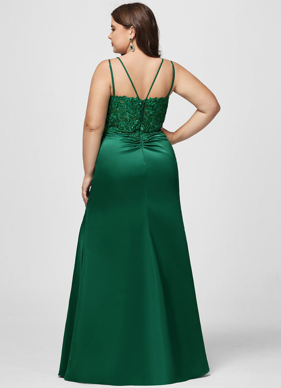 Robe Satinée Verte À Dentelle Chic - gallery 8
