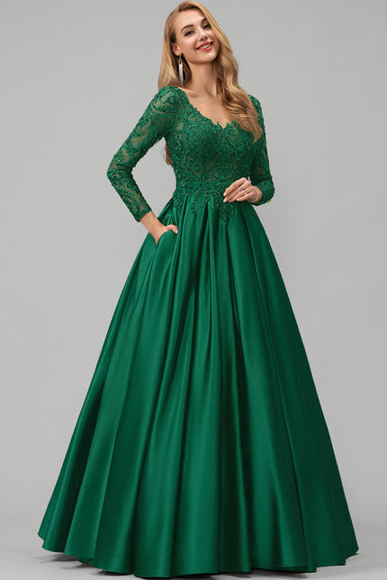 Robe Longue Verte Satinée À Manches Longues