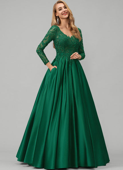 Robe Longue Verte Satinée À Manches Longues