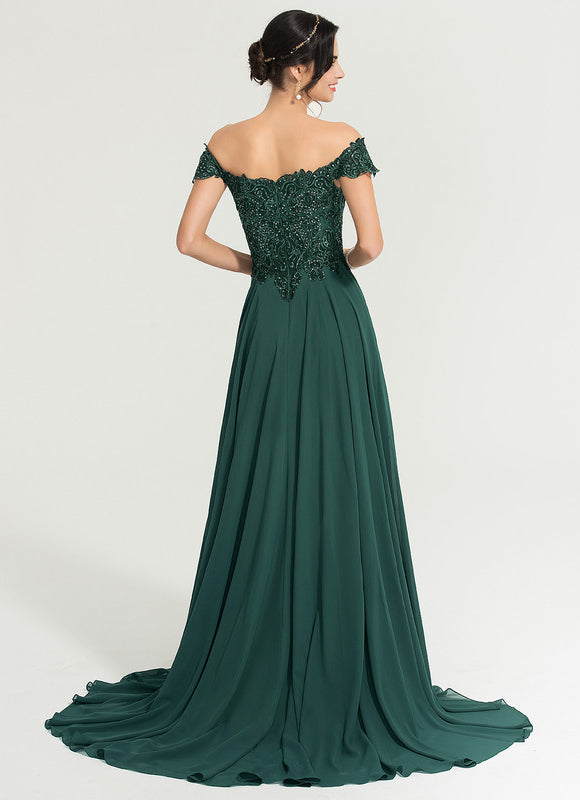 Robe Élégante Traîne Verte Scintillante - gallery 5