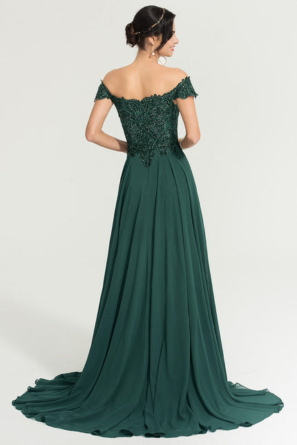 Robe Élégante Traîne Verte Scintillante - gallery 5