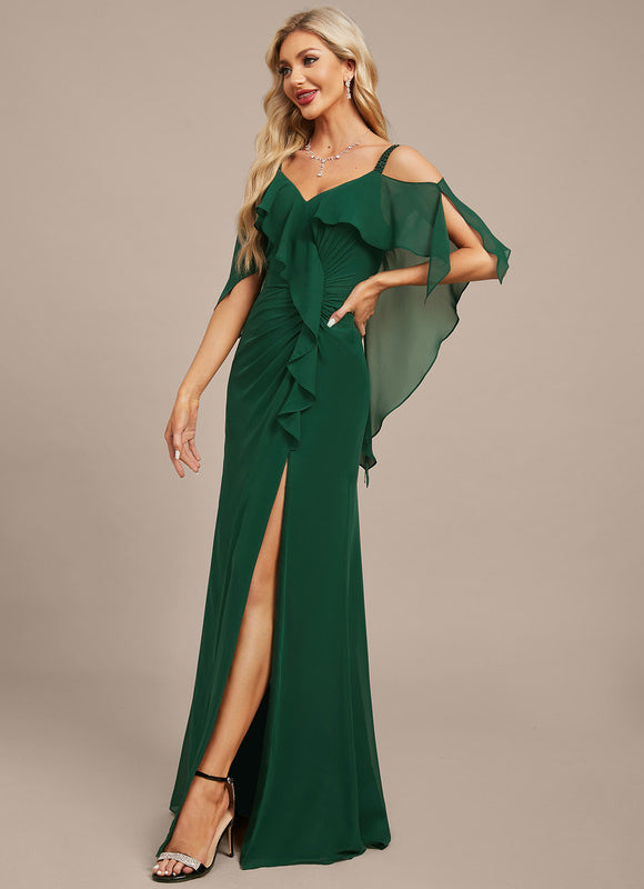 Robe Élégante À Volants Vert Foncé - gallery 4