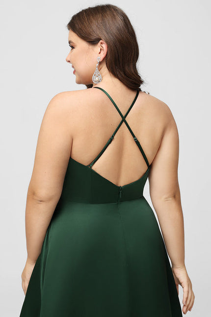 Robe Satinée Émeraude Fendue Élégante - gallery 8