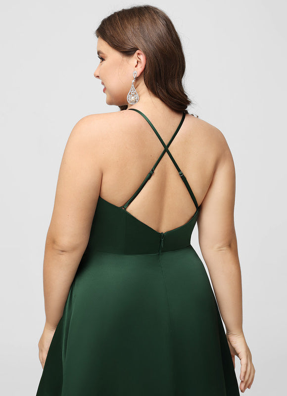 Robe Satinée Émeraude Fendue Élégante - gallery 8