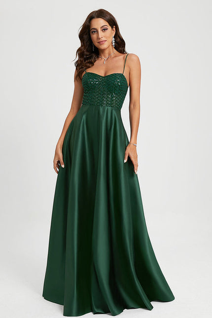 Robe Satinée Émeraude À Paillettes
