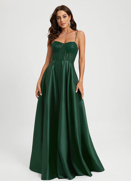 Robe Satinée Émeraude À Paillettes