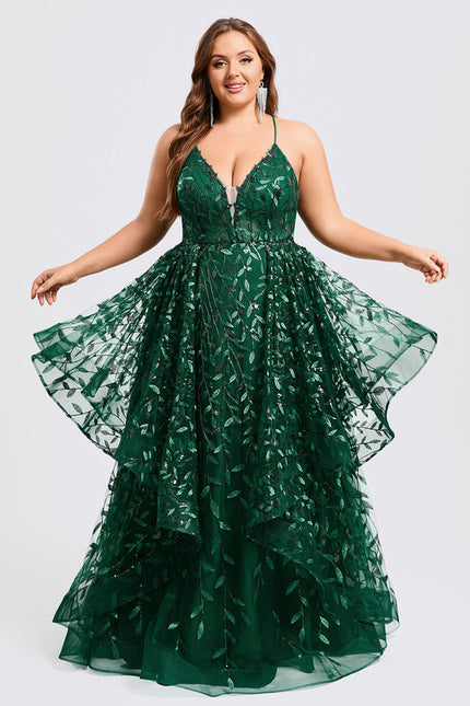 Robe Bal Verte À Volants Scintillants - gallery 7