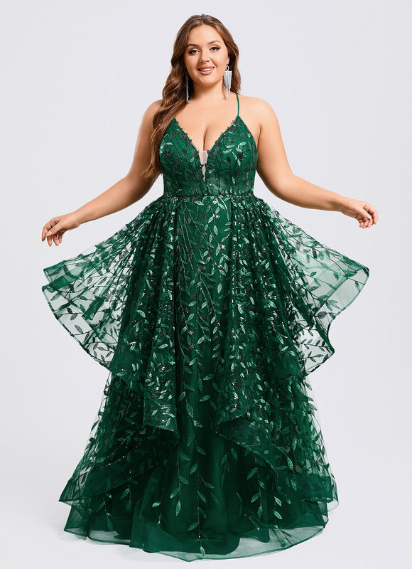 Robe Bal Verte À Volants Scintillants - gallery 7