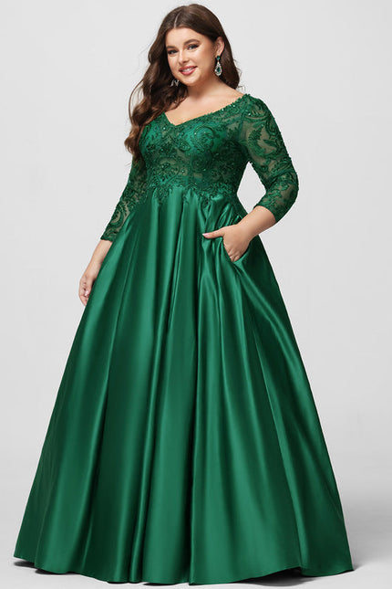 Robe Longue Verte Satinée À Manches Longues - gallery 5