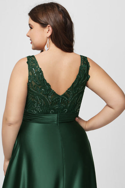 Robe Longue Verte Satinée À Broderies - gallery 9