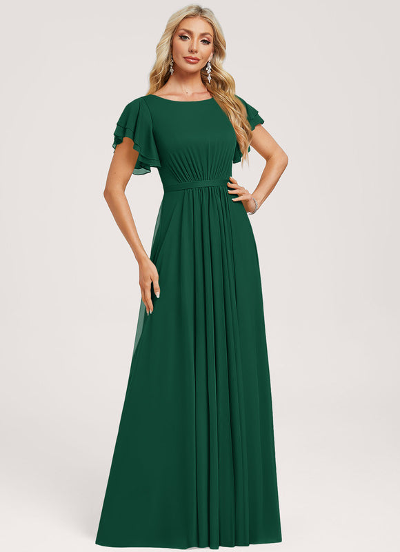 Robe Élégante À Volants Vert Foncé