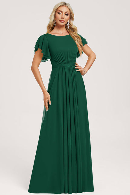 Robe Élégante À Volants Vert Foncé