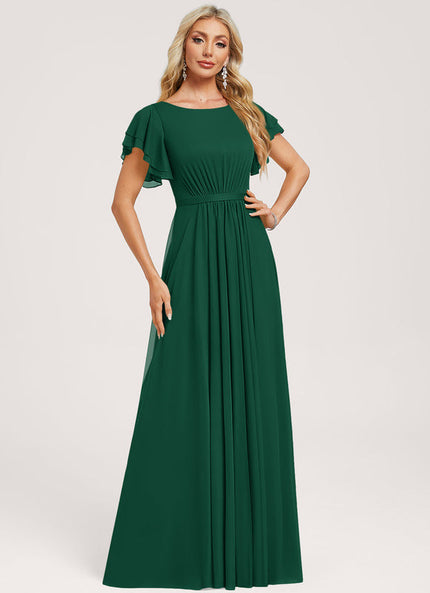 Robe Élégante À Volants Vert Foncé