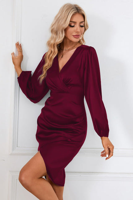 Robe Satinée Chic À Manches Bouffantes - gallery 9