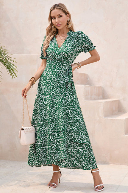 Robe Longue Verte À Fleurs Blanches - gallery 1