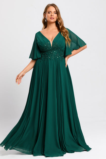 Robe Longue Verte À Manches Volantes - gallery 9