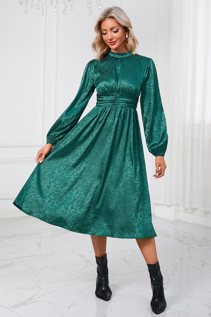 Robe Longue Verte Satinée À Col Montant - gallery 5