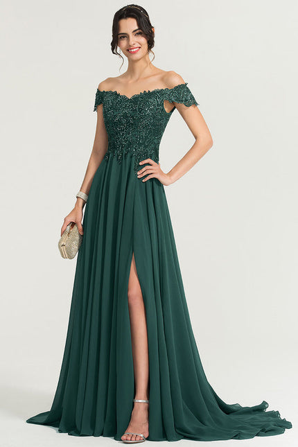 Robe Élégante Traîne Verte Scintillante - gallery 4