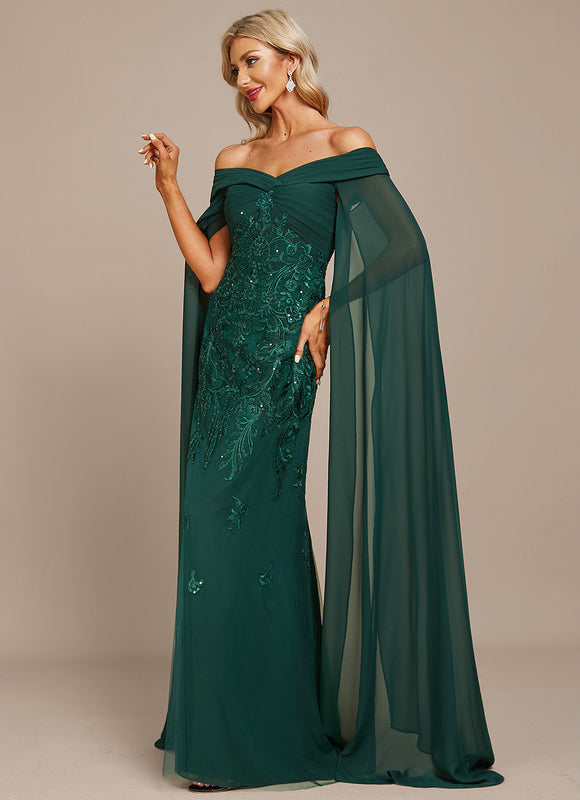 Robe Élégante Épaule Dénudée Verte - gallery 1