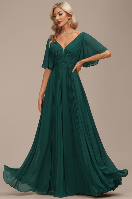 Robe Longue Verte À Manches Volantes - gallery 5