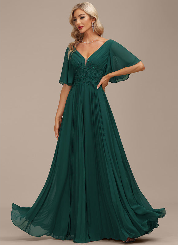 Robe Longue Verte À Manches Volantes - gallery 5