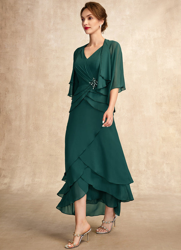 Robe Élégante À Volants Vert Foncé - gallery 5