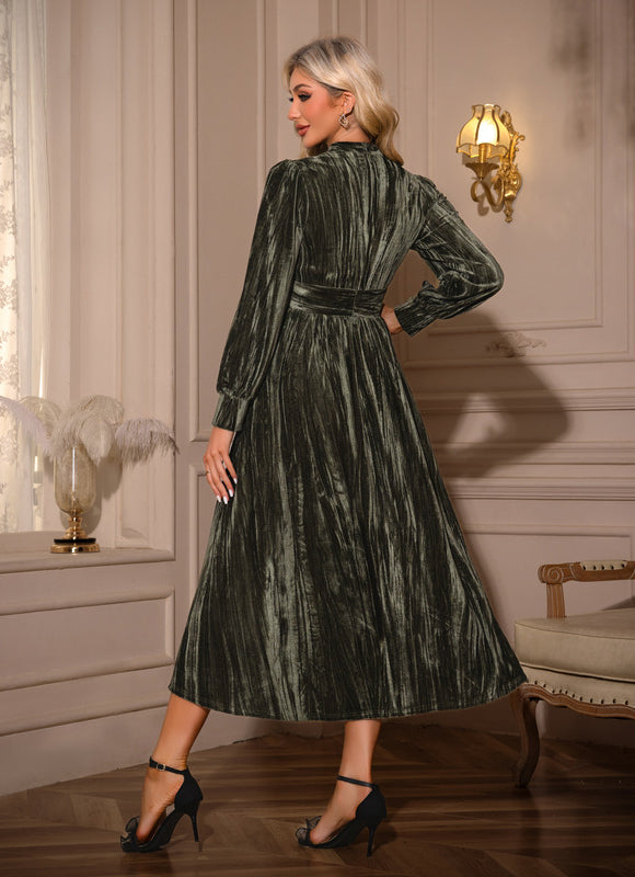 Robe Longue Vert Sapin Satin - gallery 1